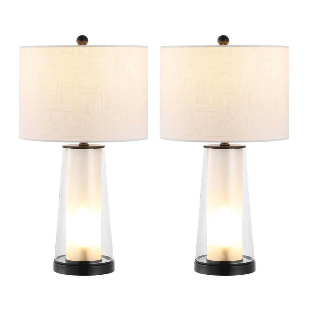 HomeRoots 17" Clear Round Table Lamp with Beige Empire Shade - Timeless Elegance for Any Room Décor Style 715822