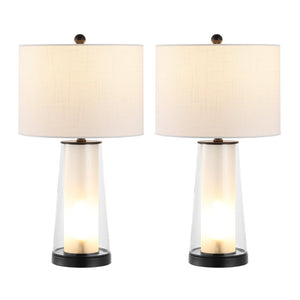 HomeRoots 17" Clear Round Table Lamp with Beige Empire Shade - Timeless Elegance for Any Room Décor Style 715822