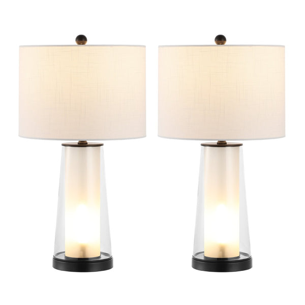 HomeRoots 17" Clear Round Table Lamp with Beige Empire Shade - Timeless Elegance for Any Room Décor Style 715822