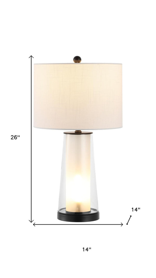 HomeRoots 17" Clear Round Table Lamp with Beige Empire Shade - Timeless Elegance for Any Room Décor Style 715822