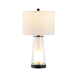 HomeRoots 17" Clear Round Table Lamp with Beige Empire Shade - Timeless Elegance for Any Room Décor Style 715822