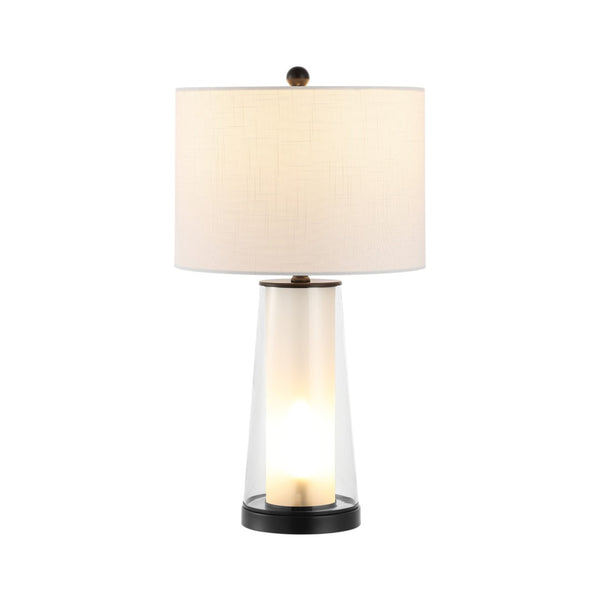 HomeRoots 17" Clear Round Table Lamp with Beige Empire Shade - Timeless Elegance for Any Room Décor Style 715822