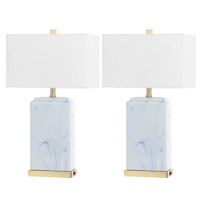 HomeRoots Set of Two Glam Gold Finish Table Lamps with Coordinating Shades for Living Rooms 715818