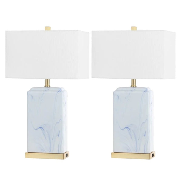 HomeRoots Set of Two Glam Gold Finish Table Lamps with Coordinating Shades for Living Rooms 715818