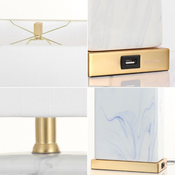 Set of Two Glam Gold Finish Table Lamps with Coordinating Shades for Living Rooms