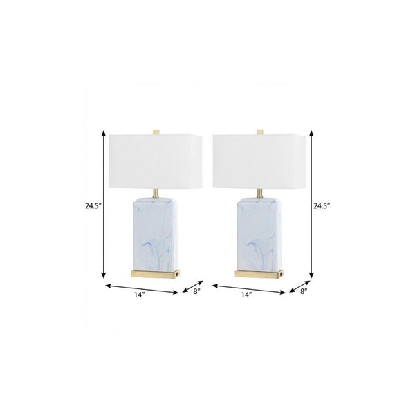 Set of Two Glam Gold Finish Table Lamps with Coordinating Shades for Living Rooms