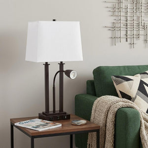 24 Inch Antiqued Bronze Swing Arm Table Lamp with Shade for Elegant Home Lighting