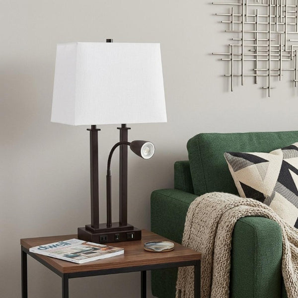 24 Inch Antiqued Bronze Swing Arm Table Lamp with Shade for Elegant Home Lighting