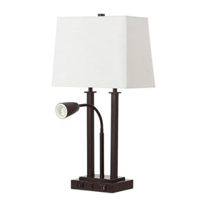 HomeRoots 24 Inch Antiqued Bronze Swing Arm Table Lamp with Shade for Elegant Home Lighting 715819