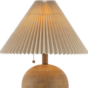 HomeRoots 17" Clear Round Table Lamp LED – Mid-Century Modern Design with Beige Linen Shade for Cozy Ambiance 715823