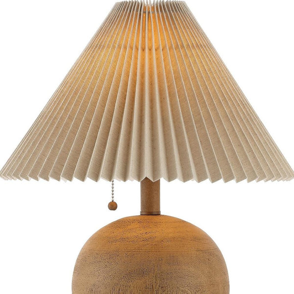 HomeRoots 17" Clear Round Table Lamp LED – Mid-Century Modern Design with Beige Linen Shade for Cozy Ambiance 715823