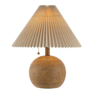 HomeRoots 17" Clear Round Table Lamp LED – Mid-Century Modern Design with Beige Linen Shade for Cozy Ambiance 715823