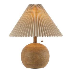 HomeRoots 17" Clear Round Table Lamp LED – Mid-Century Modern Design with Beige Linen Shade for Cozy Ambiance 715823