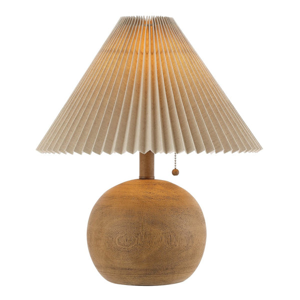 HomeRoots 17" Clear Round Table Lamp LED – Mid-Century Modern Design with Beige Linen Shade for Cozy Ambiance 715823