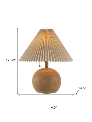 HomeRoots 17" Clear Round Table Lamp LED – Mid-Century Modern Design with Beige Linen Shade for Cozy Ambiance 715823