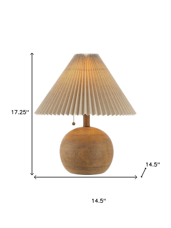 HomeRoots 17" Clear Round Table Lamp LED – Mid-Century Modern Design with Beige Linen Shade for Cozy Ambiance 715823