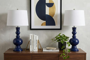 Set of Two 29 Inch Novelty Table Lamps with Elegant Drum Shades for Modern Living Room Decor