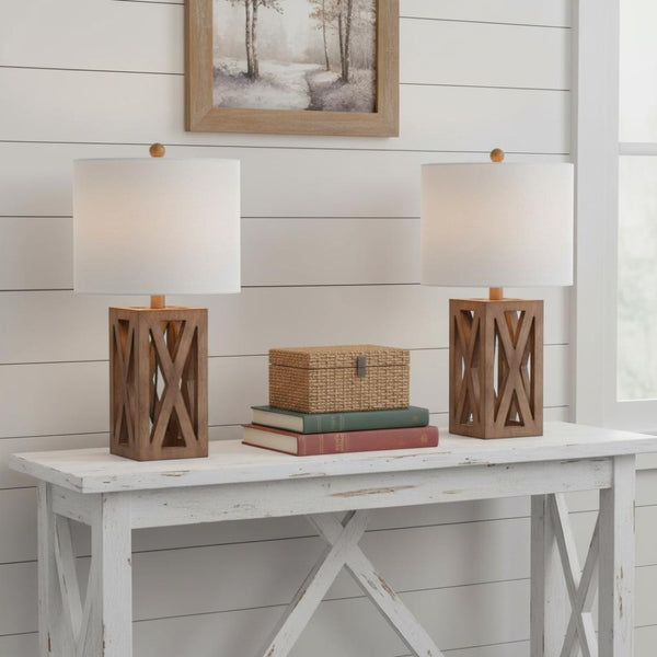 HomeRoots Set of Two Elegant 22" White Table Lamps with Soft Linen Shades for Coastal-Inspired Illumination 715832