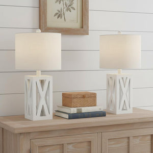 HomeRoots Set of Two 22" Black Table Lamps - Elegant LED Drum Shade Design for Modern Home Décor & Style 715833