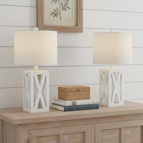 HomeRoots Set of Two 22" Black Table Lamps - Elegant LED Drum Shade Design for Modern Home Décor & Style 715833