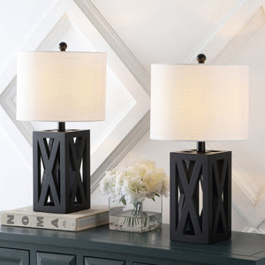 HomeRoots Set of Two 22" Gray Table Lamps – Elegant Solid Wood Design with Linen Drum Shades for Any Room 715834