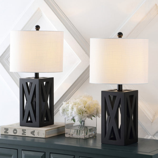 HomeRoots Set of Two 22" Gray Table Lamps – Elegant Solid Wood Design with Linen Drum Shades for Any Room 715834
