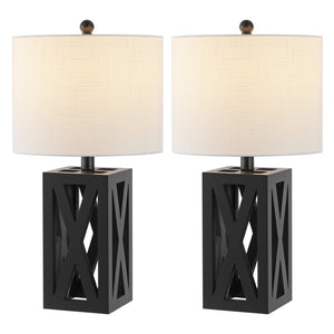 HomeRoots Set of Two 22" Gray Table Lamps – Elegant Solid Wood Design with Linen Drum Shades for Any Room 715834