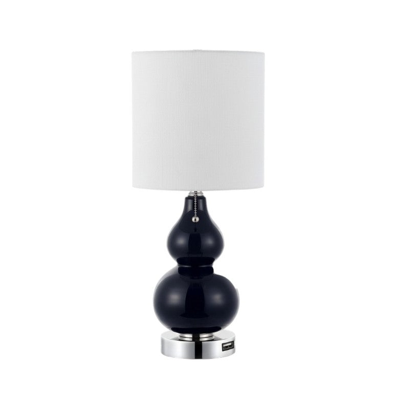 Set of Two Gourd Shaped Silver Accent Table Lamps with Elegant Drum Shades