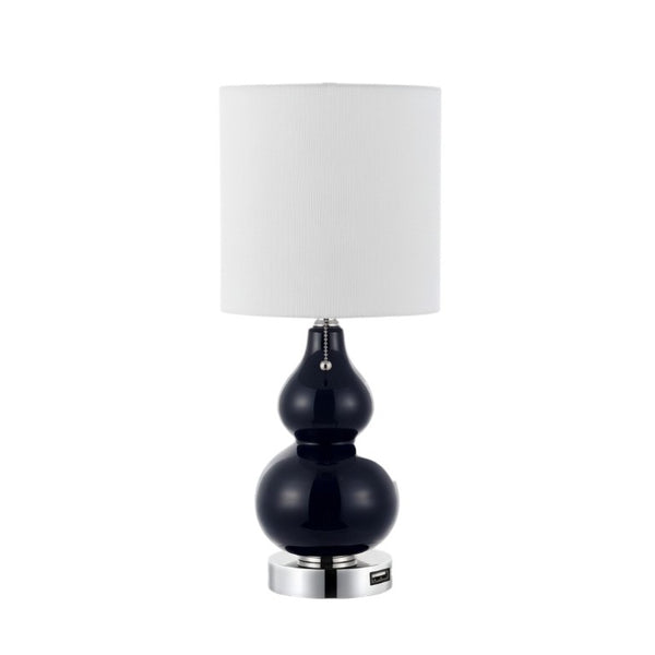 Set of Two Gourd Shaped Silver Accent Table Lamps with Elegant Drum Shades