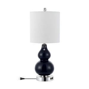 Set of Two Gourd Shaped Silver Accent Table Lamps with Elegant Drum Shades