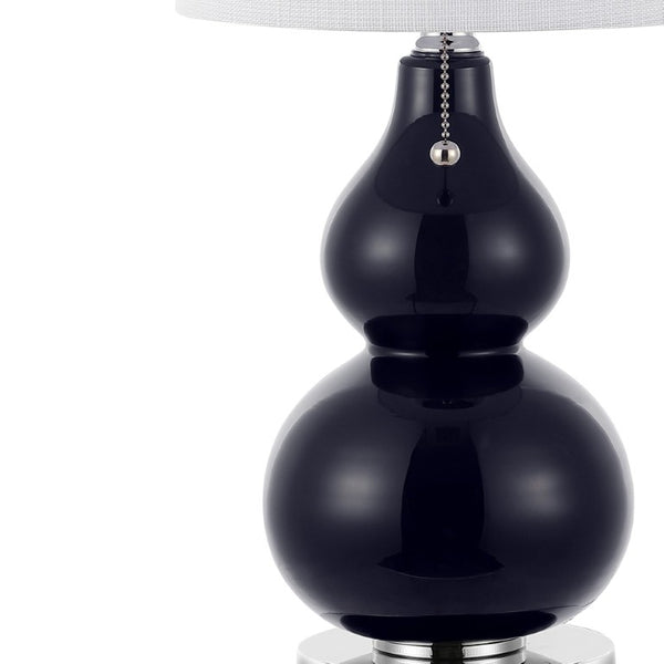 Set of Two Gourd Shaped Silver Accent Table Lamps with Elegant Drum Shades