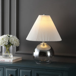HomeRoots 17" Clear Round Table Lamp - Elegant LED Design with Linen Empire Shade for Cozy Ambiance 715838