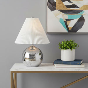 HomeRoots 17" Clear Round Table Lamp - Elegant LED Design with Linen Empire Shade for Cozy Ambiance 715838