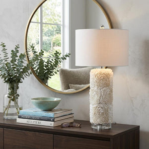29 Inch Clear Acrylic Table Lamp with Drum Shade for Modern Living Spaces
