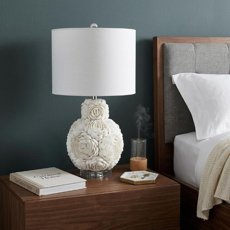 HomeRoots 24 Inch Coastal Seashell Accent Lamp with Drum Shade for Bedroom or Living Room 715841