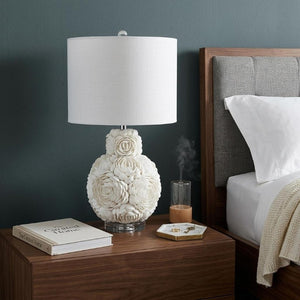 HomeRoots 24 Inch Coastal Seashell Accent Lamp with Drum Shade for Bedroom or Living Room 715841