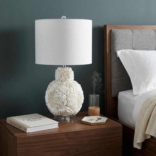 HomeRoots 24 Inch Coastal Seashell Accent Lamp with Drum Shade for Bedroom or Living Room 715841