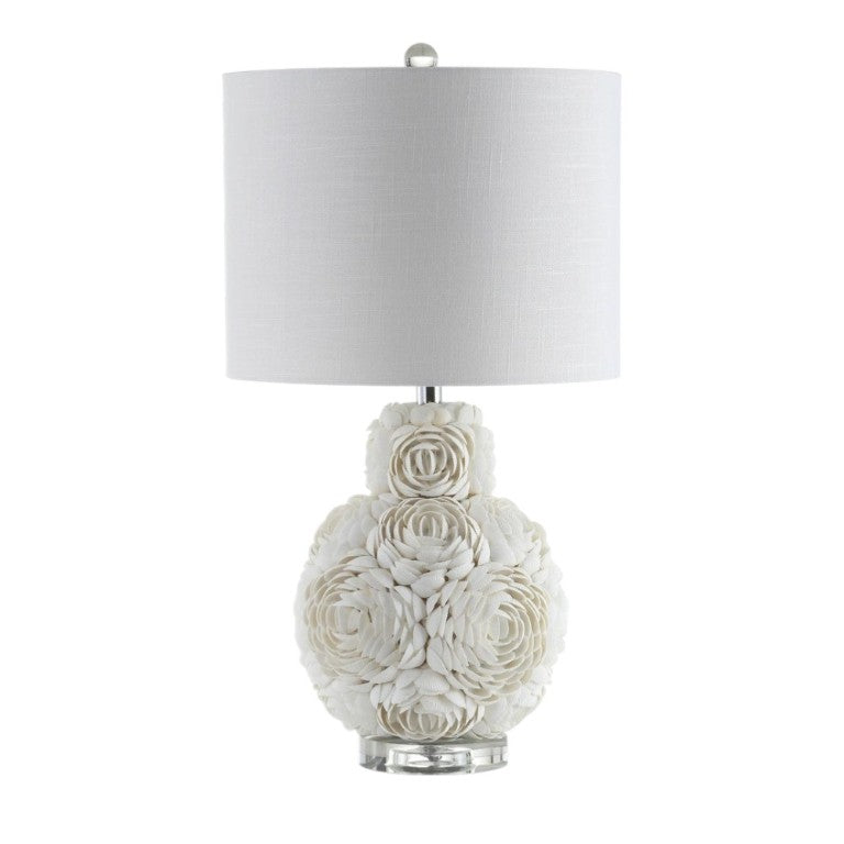 HomeRoots 24 Inch Coastal Seashell Accent Lamp with Drum Shade for Bedroom or Living Room 715841