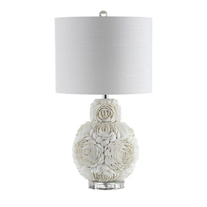 24 Inch Coastal Seashell Accent Lamp with Drum Shade for Bedroom or Living Room