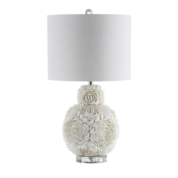 24 Inch Coastal Seashell Accent Lamp with Drum Shade for Bedroom or Living Room