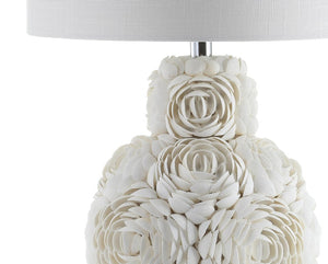 24 Inch Coastal Seashell Accent Lamp with Drum Shade for Bedroom or Living Room