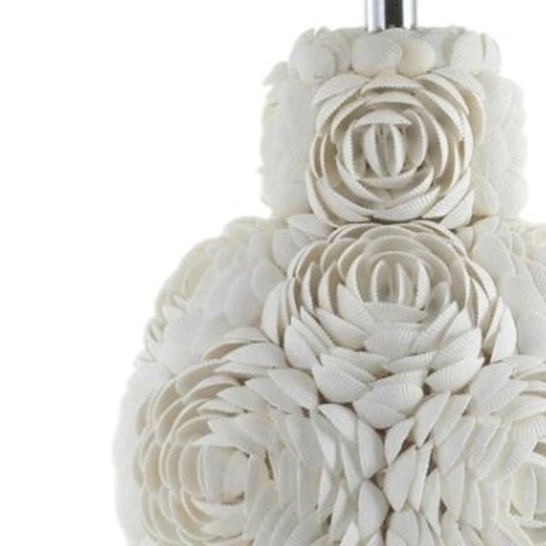 24 Inch Coastal Seashell Accent Lamp with Drum Shade for Bedroom or Living Room