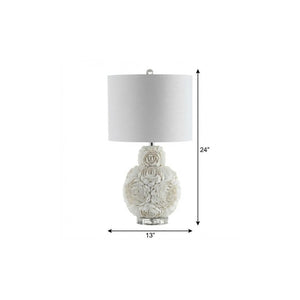 24 Inch Coastal Seashell Accent Lamp with Drum Shade for Bedroom or Living Room