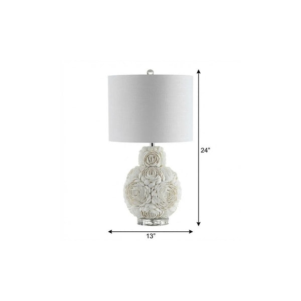 24 Inch Coastal Seashell Accent Lamp with Drum Shade for Bedroom or Living Room
