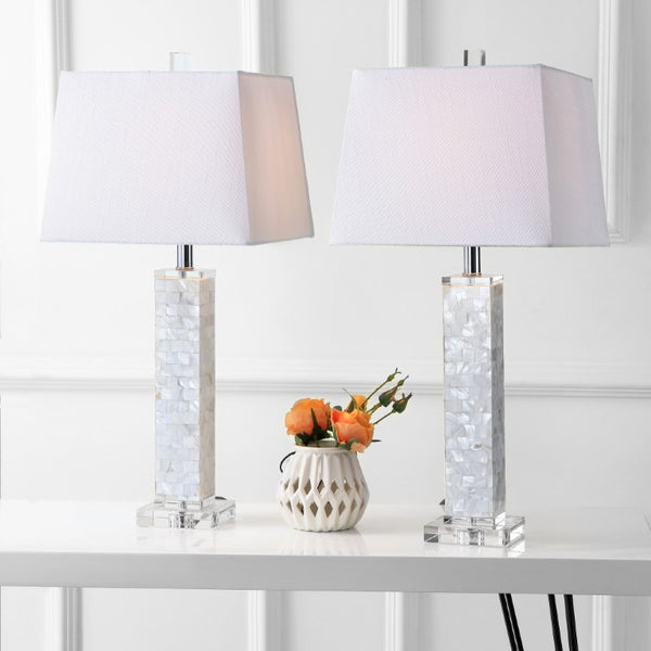 Set of Two 29 Inch Clear Glass Table Lamps with Shades for Living Room Decor