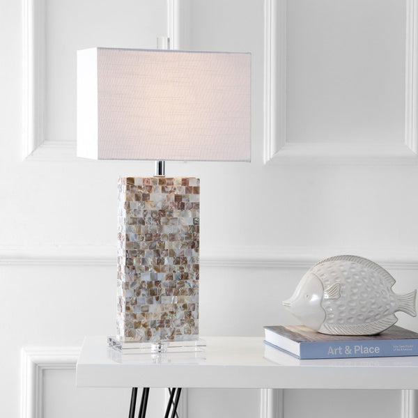 HomeRoots 10" Black Geometric Table Lamp LED - Modern Iron Design with Soft Linen Shade for Cozy Ambiance 715850