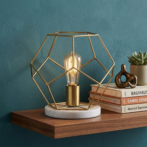 10 Inch Geometric Patterned Table Lamp White Finish Modern Accent for Living Room