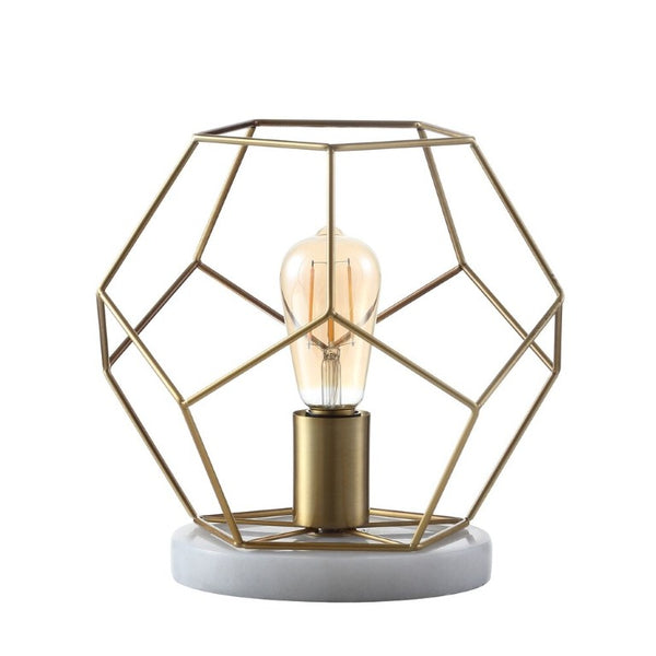 HomeRoots 10 Inch Geometric Patterned Table Lamp White Finish Modern Accent for Living Room 715849