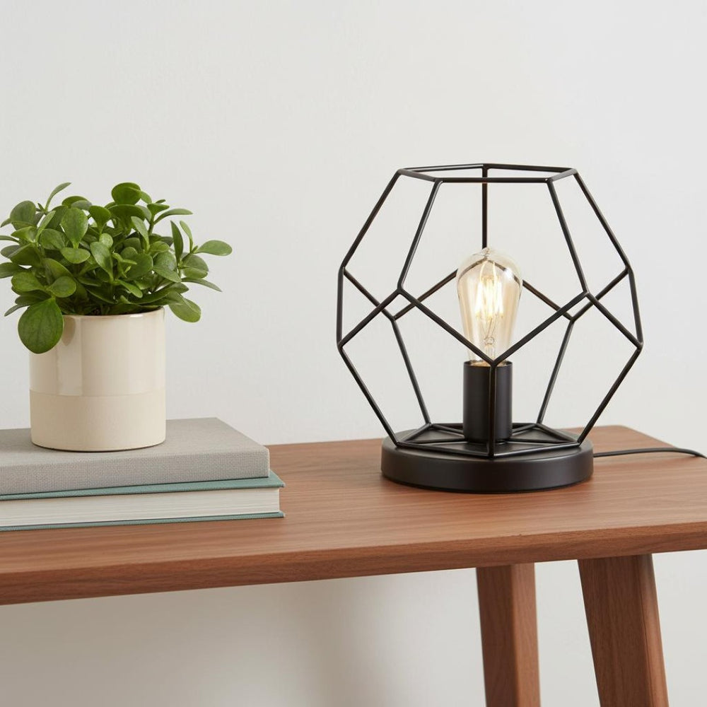 HomeRoots 10" White Geometric Table Lamp LED - Modern Design with Marble Base for Stylish Home Illumination 715851