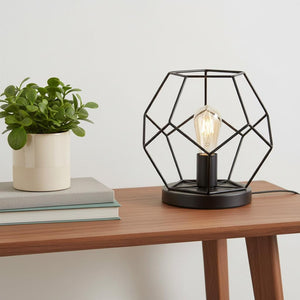 HomeRoots 10" White Geometric Table Lamp LED - Modern Design with Marble Base for Stylish Home Illumination 715851